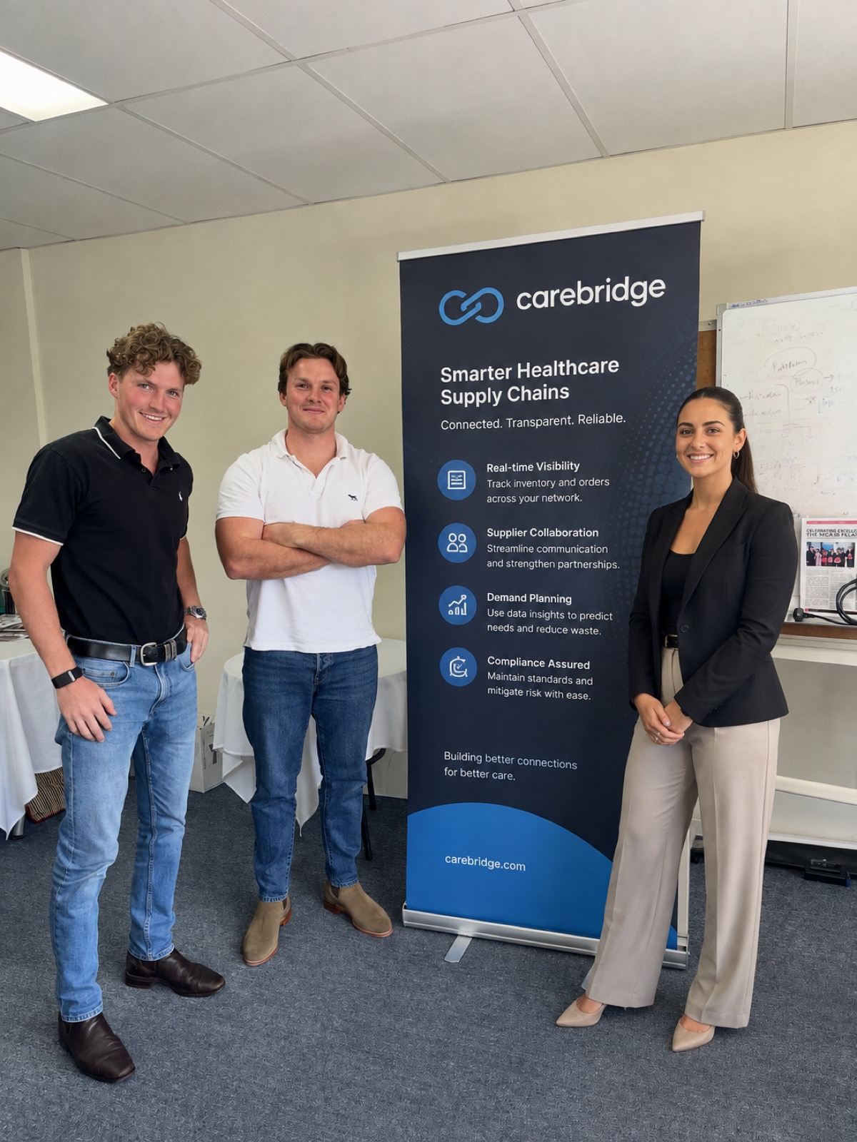 Jack Pate and Lachlan Kosanic on site with the Carebridge team